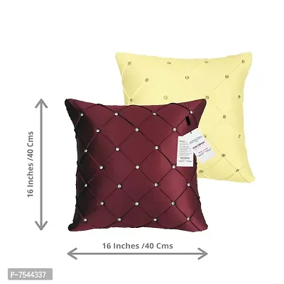 indoAmor Pintex Crystal Stone Work Satin Throw/Pillow Cushion Covers (16x16 Inches, Maroon Fawn) - Set of 5 Covers-thumb2