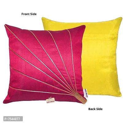 indoAmor Silk Cushion Covers, Stripes Pattern (16x16 Inches, Pink  Yellow Color) - Set of 7 Covers-thumb3