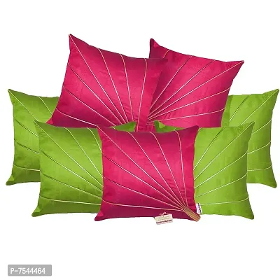 indoAmor Silk Cushion Covers, Stripes Pattern (16x16 Inches, Green  Pink Color) - Set of 7 Covers