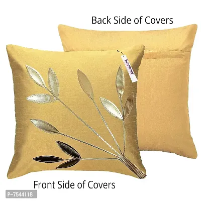 indoAmor Silk Cushion Cover, Golden Leaves Design (Maroon and Beige, 16x16 Inches) Set of 5 Covers-thumb4