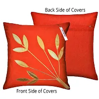 indoAmor Silk Cushion Covers, Leaves Pattern (16X16 Inches, Red) Set of 7 Covers-thumb3