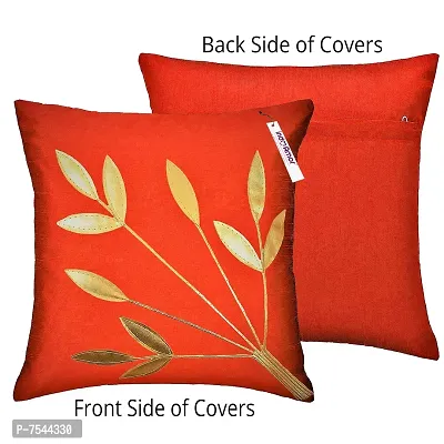 indoAmor Silk Cushion Covers, Leaves Pattern (16X16 Inches, Red) Set of 7 Covers-thumb4