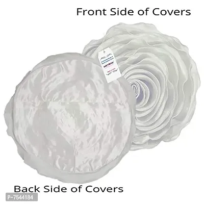 indoAmor Decorative Rose Shape Super Satin Round Cushion Covers, 16x16 Inches (White) - Set of 7 Covers-thumb3