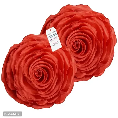 indoAmor Decorative Rose Shape Super Satin Round Cushion Covers, 16x16 Inches (Red) - Set of 7 Covers-thumb2