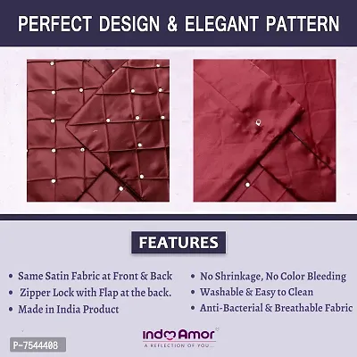 indoAmor Pintex Crystal Stone Work Satin Throw/Pillow Cushion Covers (16x16 Inches, Maroon) - Set of 5 Covers-thumb3