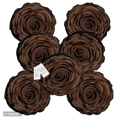 indoAmor Decorative Rose Shape Super Satin Round Cushion Covers, 16x16 Inches (Brown) - Set of 7 Covers