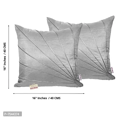 indoAmor Stripes Pattern Silk Cushion Covers (Grey, 16x16 inches) - Set of 5 Pieces-thumb2