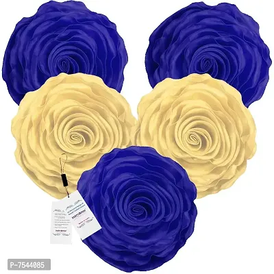 indoAmor Rose Design Super Satin Cushion Covers, 16x16 Inches (Blue  Foan) - Set of 5-thumb0