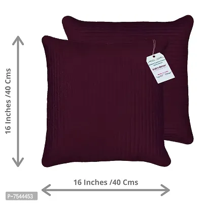 indoAmor Quilted Stripes Silk Cushion Cover (Purple, 16x16 Inches) Set of 5 Pieces-thumb2