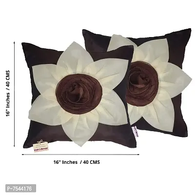 indoAmor Flower Silk Cushion Cover (Brown, 16x16 Inches) - Set of 5 Pieces-thumb2