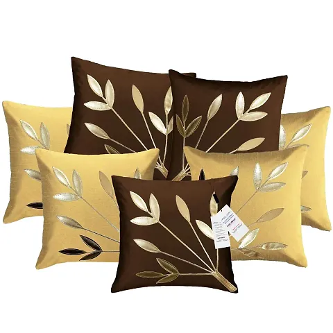 indoAmor Silk Cushion Covers, Leaves Pattern (16X16 Inches) Set of 7 Covers