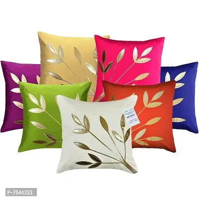 indoAmor Silk Cushion Covers, Leaves Pattern (16X16 Inches, Multicolor) Set of 7 Covers