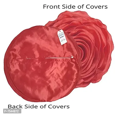 indoAmor Decorative Rose Shape Super Satin Round Cushion Covers, 16x16 Inches (Maroon) - Set of 7 Covers-thumb3