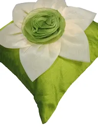 indoAmor Flower Silk Cushion Cover (Green, 16x16 Inches) - Set of 5 Pieces-thumb3