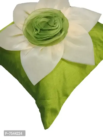 indoAmor Flower Silk Cushion Cover (Green, 16x16 Inches) - Set of 5 Pieces-thumb4