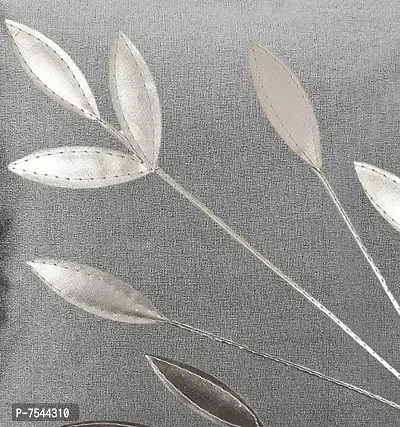 indoAmor Silk Cushion Covers, Leaves Pattern (16X16 Inches, Grey) Set of 7 Covers-thumb2