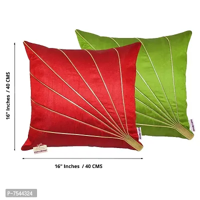 indoAmor Stripes Pattern Silk Cushion Covers (Red  Green, 16x16 inches) - Set of 5 Pieces-thumb2