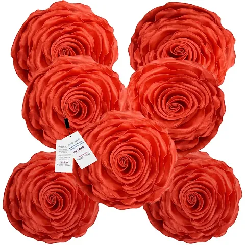 indoAmor Decorative Rose Shape Super Satin Round Cushion Covers, 16x16 Inches - Set of 7 Covers