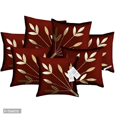 indoAmor Silk Cushion Covers, Leaves Pattern (16X16 Inches, Maroon) Set of 7 Covers