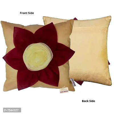 indoAmor Flower Silk Cushion Cover (Maroon and Beige, 16x16 Inches) - Set of 5 Pieces-thumb5