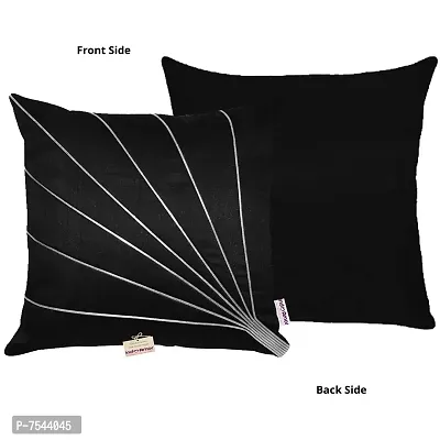 indoAmor Stripes Pattern Silk Cushion Covers (Black, 16x16 inches) - Set of 5 Pieces-thumb3