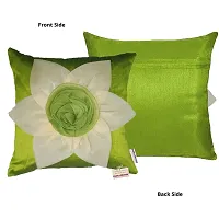 indoAmor Flower Silk Cushion Cover (Green, 16x16 Inches) - Set of 5 Pieces-thumb2