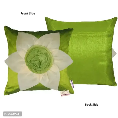 indoAmor Flower Silk Cushion Cover (Green, 16x16 Inches) - Set of 5 Pieces-thumb3