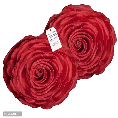 indoAmor Decorative Rose Shape Super Satin Round Cushion Covers, 16x16 Inches (Maroon) - Set of 7 Covers-thumb4
