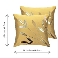 indoAmor Silk Cushion Cover, Golden Leaves Floral Design (Fawn, 16x16 Inches) Set of 5 Covers-thumb1