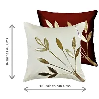 indoAmor Silk Cushion Cover, Golden Leaves Design (Maroon and White, 16x16 Inches) Set of 5 Covers-thumb1