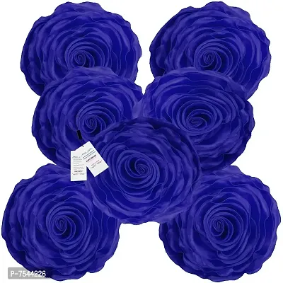 indoAmor Decorative Rose Shape Super Satin Round Cushion Covers, 16x16 Inches (Blue) - Set of 7 Covers