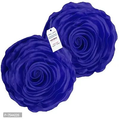 indoAmor Decorative Rose Shape Super Satin Round Cushion Covers, 16x16 Inches (Blue) - Set of 7 Covers-thumb4