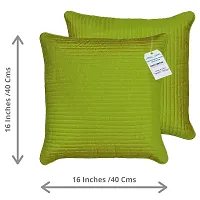 indoAmor Quilted Stripes Silk Cushion Cover (Green, 16x16 Inches) Set of 5 Pieces-thumb1