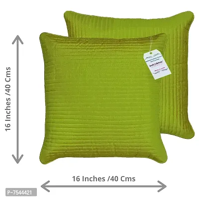 indoAmor Quilted Stripes Silk Cushion Cover (Green, 16x16 Inches) Set of 5 Pieces-thumb2