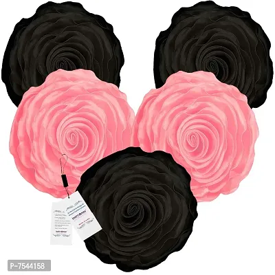 indoAmor Rose Design Super Satin Cushion Covers, 16x16 Inches (Black  Pink) - Set of 5-thumb0