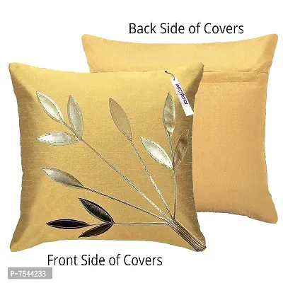 indoAmor Silk Cushion Cover, Golden Leaves Design (Brown and Beige, 16x16 Inches) Set of 5 Covers-thumb4