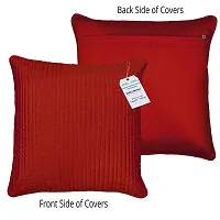 indoAmor Quilted Stripes Silk Cushion Cover (Maroon, 16x16 Inches) Set of 5 Pieces-thumb2