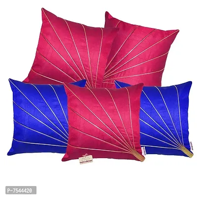 indoAmor Stripes Pattern Silk Cushion Covers (Pink  Blue, 16x16 inches) - Set of 5 Pieces