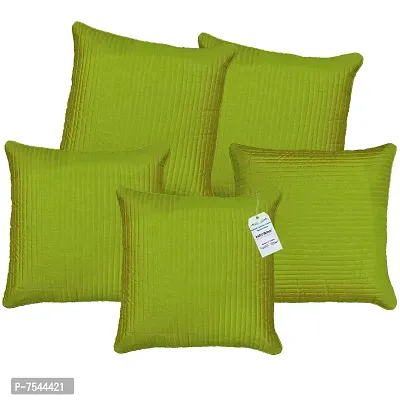 indoAmor Quilted Stripes Silk Cushion Cover (Green, 16x16 Inches) Set of 5 Pieces