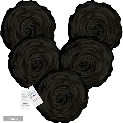 indoAmor Rose Design Super Satin Cushion Covers, 16x16 Inches (Black) - Set of 5