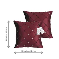 indoAmor Pintex Crystal Stone Work Satin Throw/Pillow Cushion Covers (16x16 Inches, Maroon) - Set of 5 Covers-thumb1