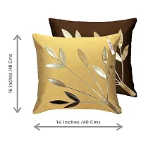 indoAmor Silk Cushion Covers, Leaves Pattern (16X16 Inches, Fawn Brown) Set of 7 Covers-thumb2