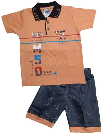 Kids Collar Neck Cotton T-Shirt with Satin Half Pant 301