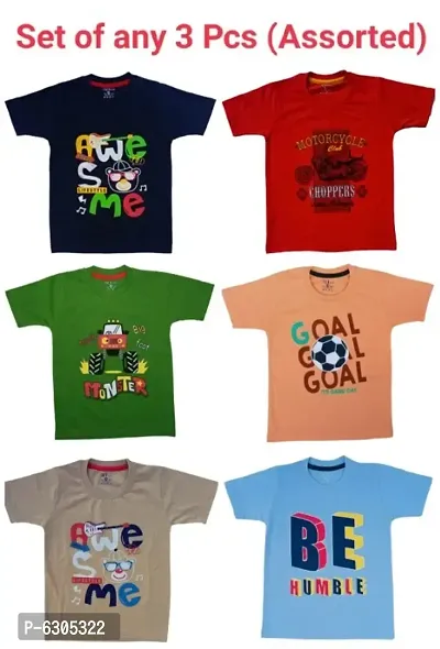 Kids sylish round neck printed t-shirts (set of 3)-thumb0