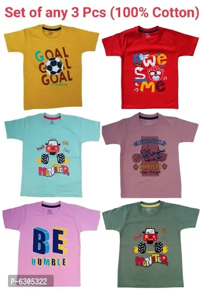 Kids sylish round neck printed t-shirts (set of 3)-thumb2