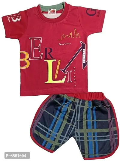 Kids Round Neck T-Shirt With Half Pant (Red)