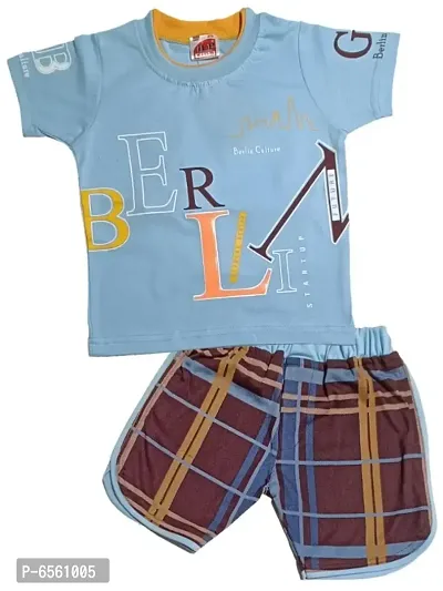 Kids Round Neck T-Shirt With Half Pant (Sky)