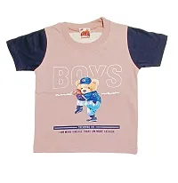 Kids Round Neck T-Shirt With Half Pant (Salmon)-thumb1