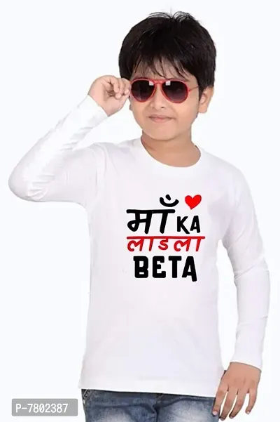 Maa Ka Ladla Beta T Shirt for Kids Boys White