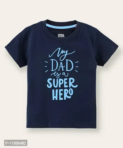 Navy Blue Cotton Blend Printed Tees for Boys